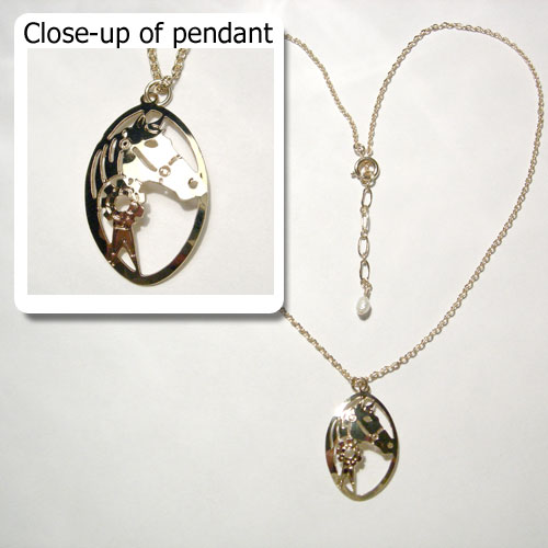 gold plated horse head in bridle and ribbon necklace
