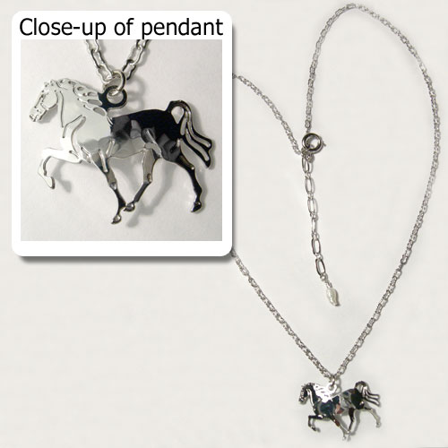 Rhodium plated Tennessee Walking horse necklace