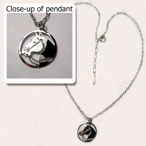 Rhodium plated horse head in bridle necklace