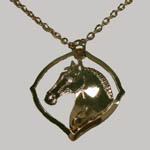 14 kt.y.g. plated horsehead inside pointed circle necklace