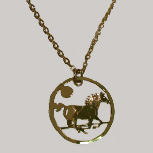 14 kt. y.g. plated galloping horse in moonlight necklace