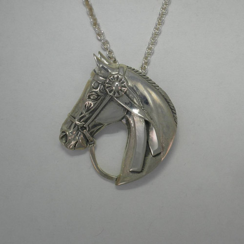 Sterling Silver show horse head with show ribbon necklace