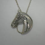 Sterling Silver show horse head with show ribbon necklace