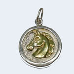Sterling Silver gold horsehead inside circular frame pendant
