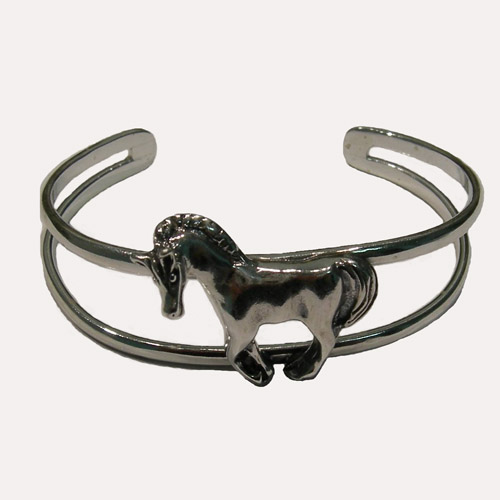 Full view of Sterling Silver trotting horse cuff bracelet