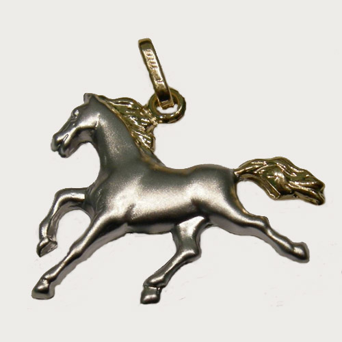 14 kt.y.g. and Rhodium galloping horse pendant