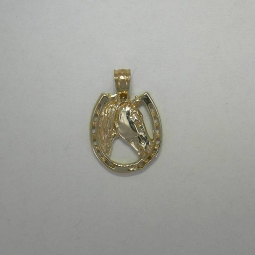 14 karat yellow gold horse head in horseshoe pendant