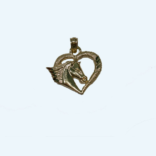 14 kt.y.g. horsehead in heart pendant