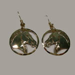 14 kt.y.g. plated stallion head dangle earrings