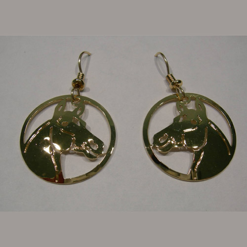 14 kt.y.g. plated Quarter Horse head dangle earrings