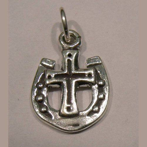 Sterling Silver horseshoe with cross in center pendant/charm