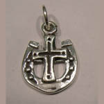 Sterling Silver horseshoe with cross in center pendant/charm