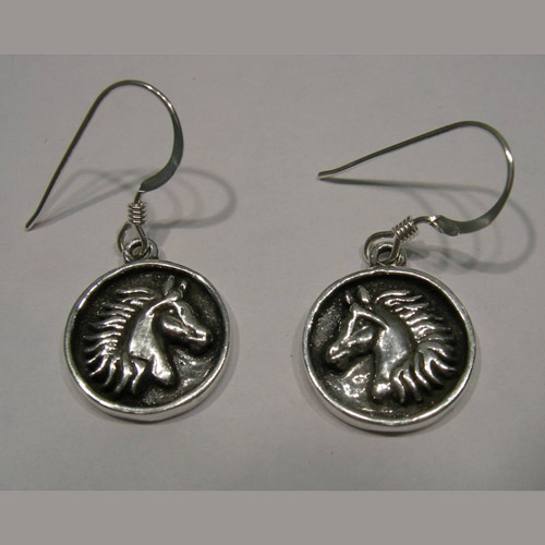 Sterling Silver round horsehead dangle earrings