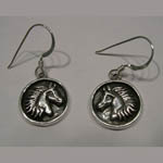 Sterling Silver round horsehead dangle earrings