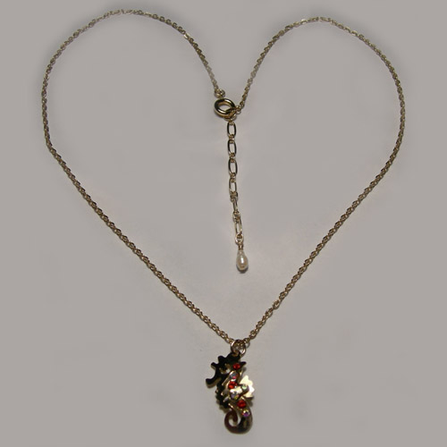 14 kt.y.g. plated seahorse and crystal full necklace