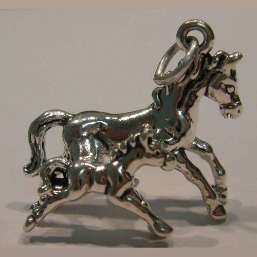 Sterling Silver trotting mare and foal charm/pendant