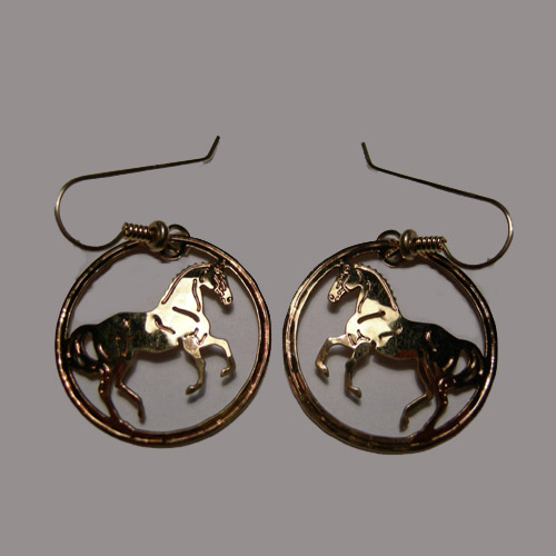 14 kt.y.g. plated Dressage Horse inside circle earrings