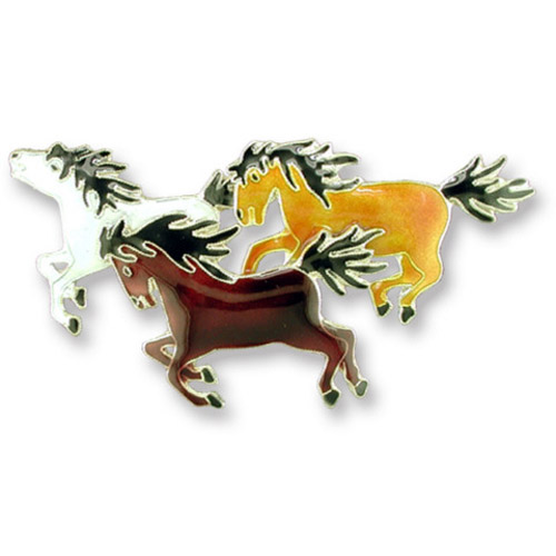 Enamel three galloping horses brooch