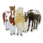Enamel three standing horses brooch