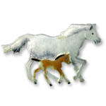 Enamel trotting mare and foal brooch
