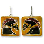 Enamel black horsehead earrings