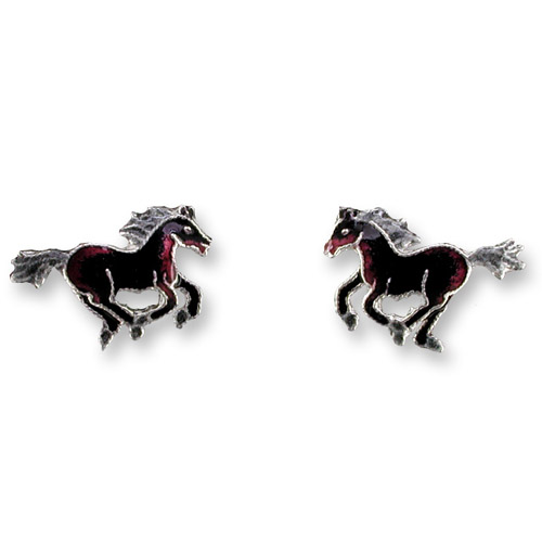 Enamel small black horse earrings
