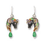 Enamel horseheads with aventurine quartz earrings