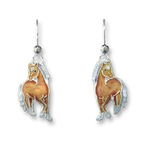 Enamel trotting Palomino horse earrings