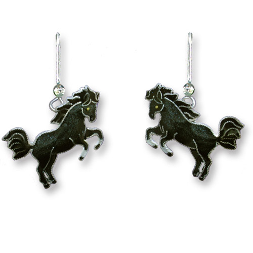 Enamel rearing black horse earrings