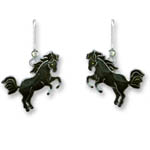 Enamel rearing black horse earrings