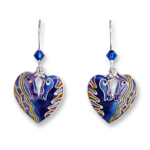 Enamel horsehead heart shaped earrings