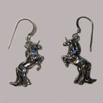 Sterling Silver rearing unicorn dangle earrings
