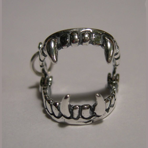 Sterling Silver fanged teeth open