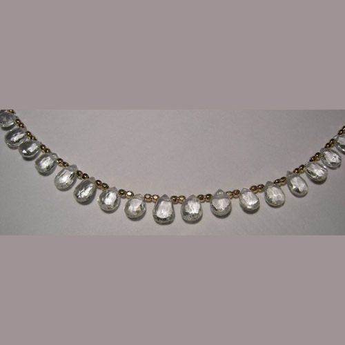 close up of White Topaz briolette cut beads necklace