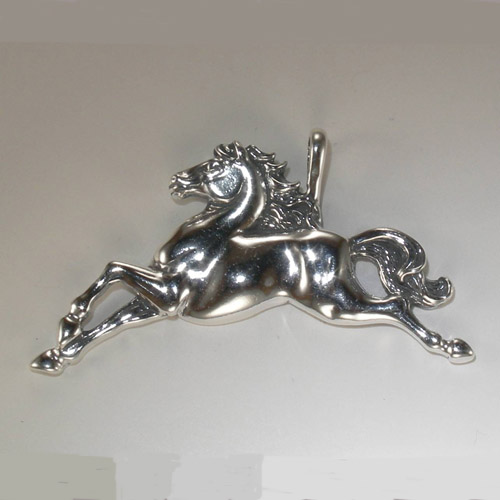 close up of Sterling Silver fanciful galloping horse pendant