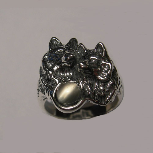 Sterling Silver wolf and moonstone ring