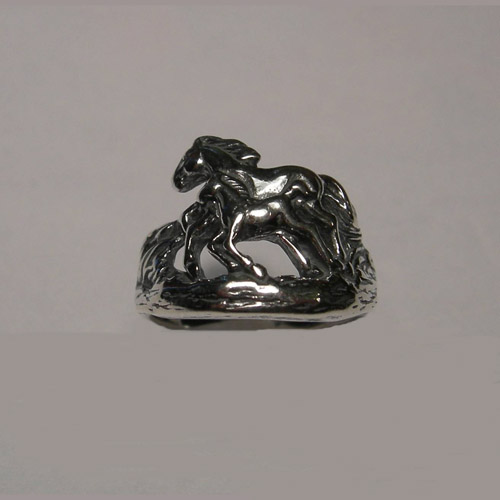 Sterling Silver galloping mare and foal ring