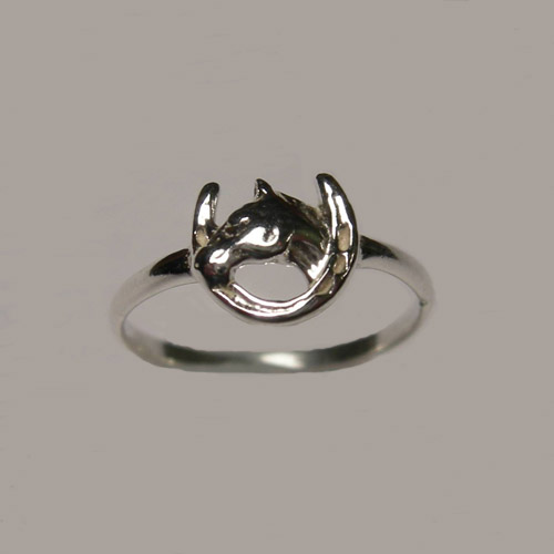 Sterling Silver horsehead in horsehoe ring