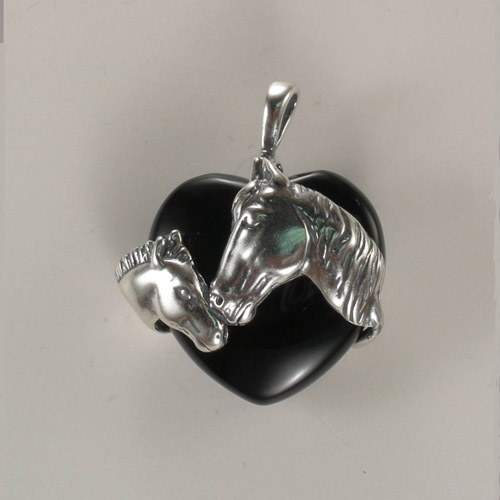 Sterling Silver mare and foal Black Onyx pendant
