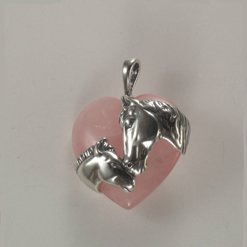 Sterling Silver mare and foal Rose Quartz pendant