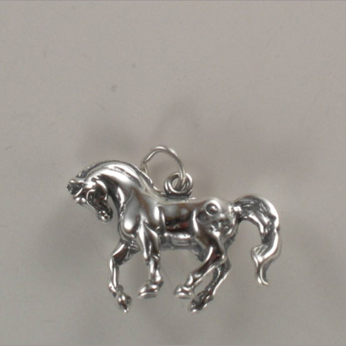 side of Sterling Silver 3 D prancing horse charm pendant