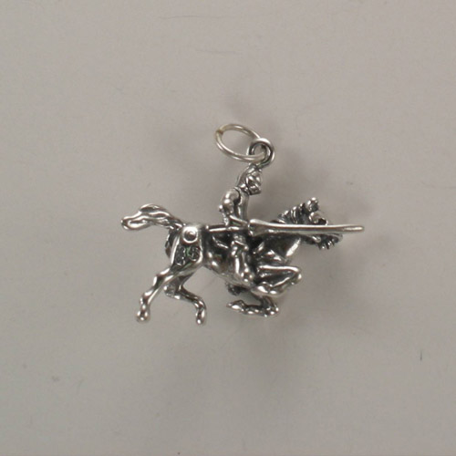 side of Sterling Silver knight and horse charm pendant