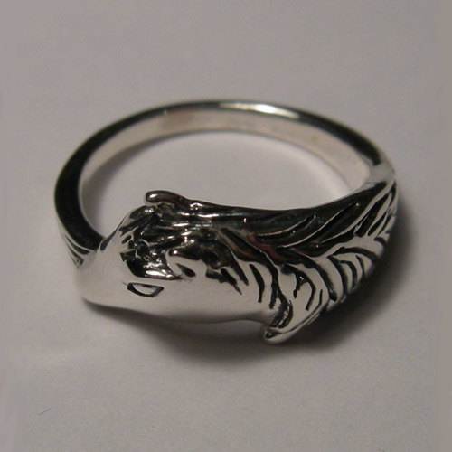side view of Sterling Silver horse head ring