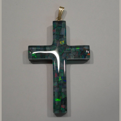 14 karat yellow gold opal triplet cross pendant