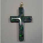 14 karat yellow gold opal triplet cross pendant