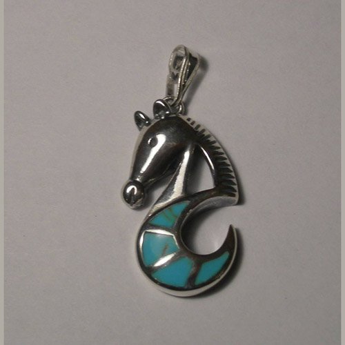 Sterling Silver turquoise abstract sea horse pendant
