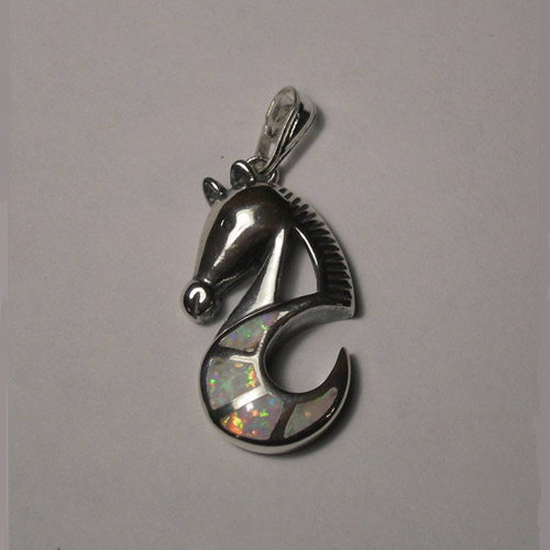 Sterling Silver Opal abstract sea horse pendant