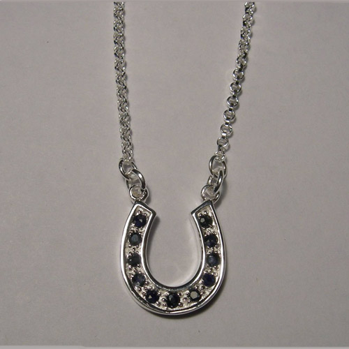 Sterling Silver Sapphire large horse shoe necklace