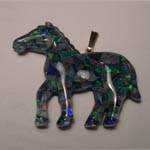 14 kt. y.g. Mosaic Opal walking horse pendant