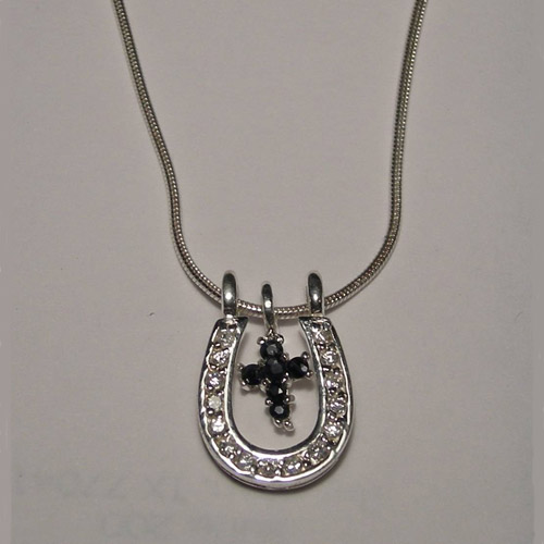 Sterling Silver cross and horseshoe necklace